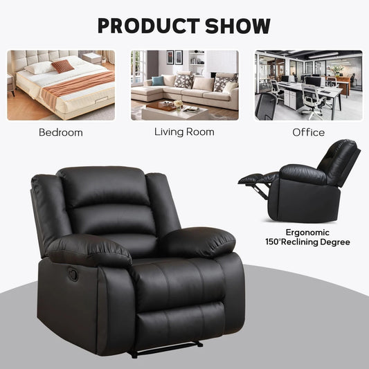 Canmov Faux Leather Manual Recliner Chair with 2 Concealed Cup Holders, Single Sofa