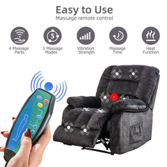 Canmov Manual Recliner Chair with Vibration Massage & Heat, Soft Fabric Lounge Chair