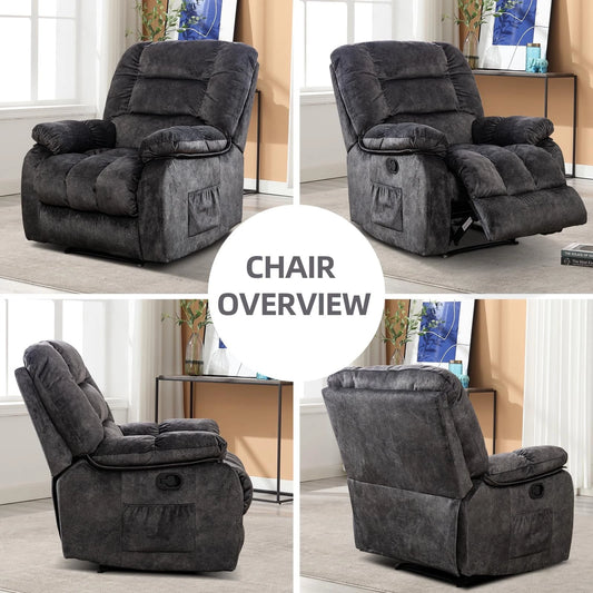 Canmov Manual Recliner Chair with Vibration Massage & Heat, Soft Fabric Lounge Chair