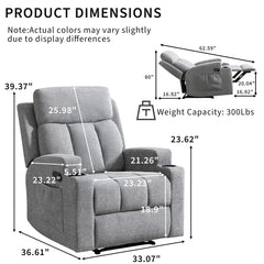 Canmov Massage Recliner Chair with Heat, Soft Fabric Manual Recliner with 2 Cup Holders