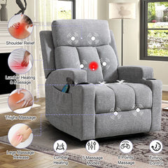 Canmov Massage Recliner Chair with Heat, Soft Fabric Manual Recliner with 2 Cup Holders
