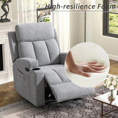 Canmov Massage Recliner Chair with Heat, Soft Fabric Manual Recliner with 2 Cup Holders