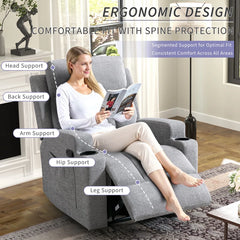Canmov Massage Recliner Chair with Heat, Soft Fabric Manual Recliner with 2 Cup Holders