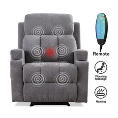 Canmov Massage Recliner Chair with Heat, Soft Fabric Manual Recliner with 2 Cup Holders