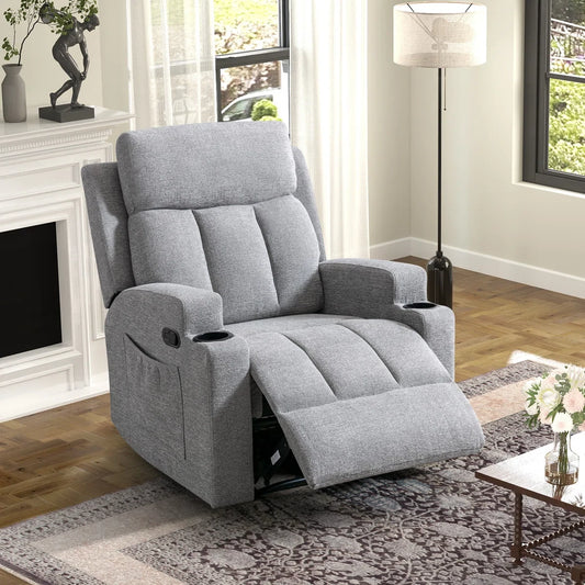 Canmov Massage Recliner Chair with Heat, Soft Fabric Manual Recliner with 2 Cup Holders