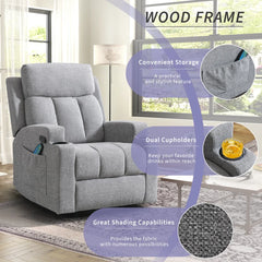 Canmov Massage Recliner Chair with Heat, Soft Fabric Manual Recliner with 2 Cup Holders