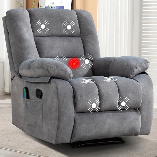 Canmov Massage Recliner Chair with Vibration & Heat, Manual Fabric Recliner Sofa
