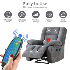 Canmov Massage Recliner Chair with Vibration & Heat, Manual Fabric Recliner Sofa