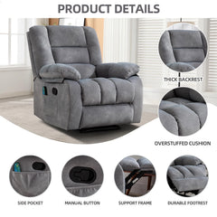 Canmov Massage Recliner Chair with Vibration & Heat, Manual Fabric Recliner Sofa