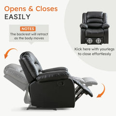 Canmov PU Leather Manual Recliner Chair, Breathable Upholstered Single Sofa Chair
