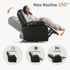 Canmov PU Leather Manual Recliner Chair, Breathable Upholstered Single Sofa Chair