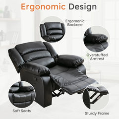 Canmov PU Leather Manual Recliner Chair, Breathable Upholstered Single Sofa Chair