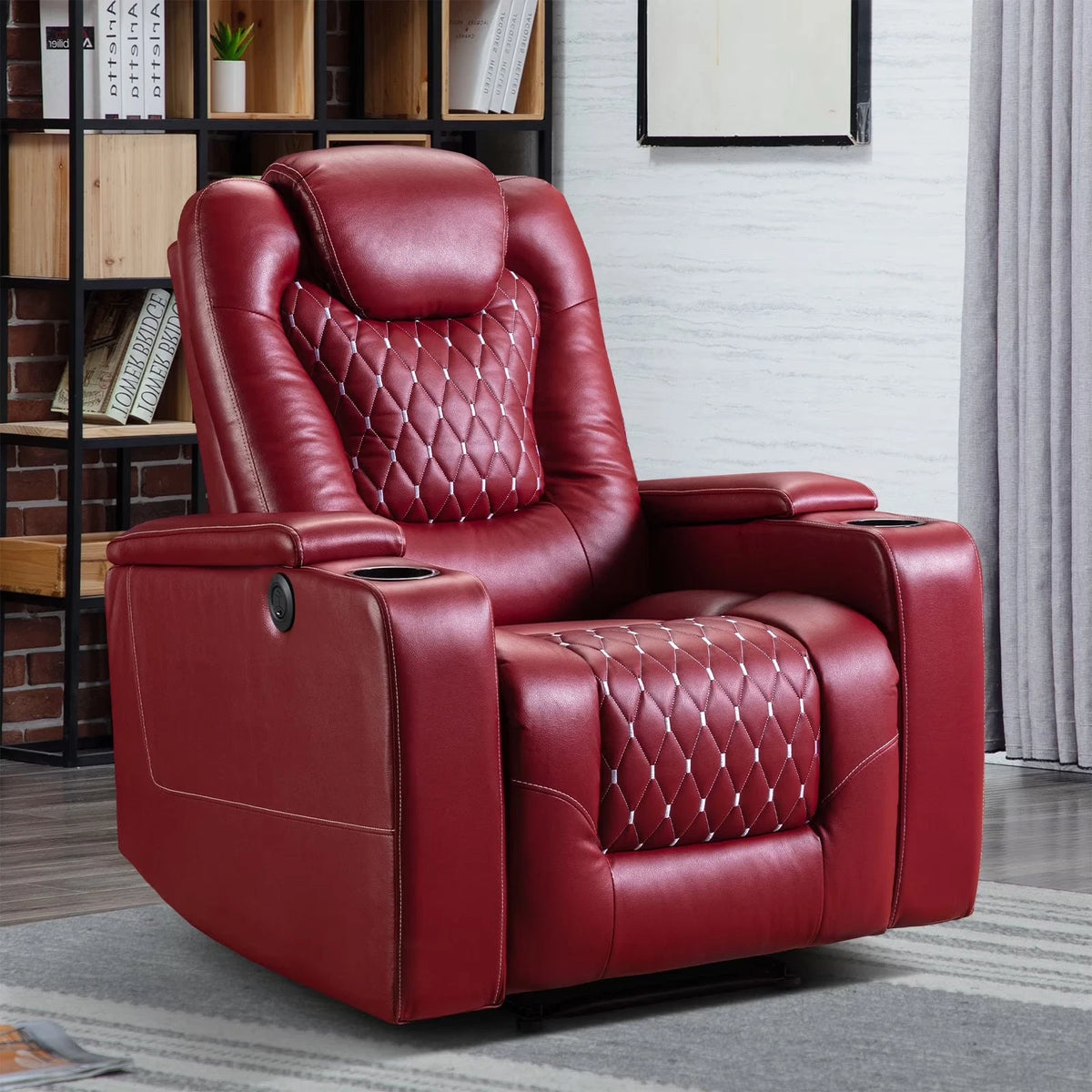 Canmov Power Recliner Chair, PU Leather Home Theater Seat with Cup Holders