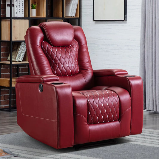 Canmov Power Recliner Chair, PU Leather Home Theater Seat with Cup Holders
