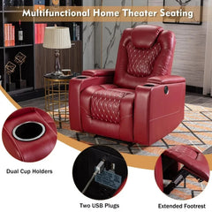 Canmov Power Recliner Chair, PU Leather Home Theater Seat with Cup Holders
