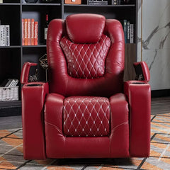 Canmov Power Recliner Chair, PU Leather Home Theater Seat with Cup Holders