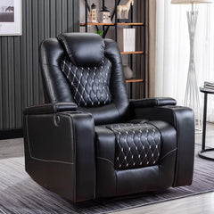 Canmov Power Recliner Chair, PU Leather Reclining Sofa with USB Ports, Cup Holders & Storage