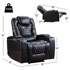 Canmov Power Recliner Chair, PU Leather Reclining Sofa with USB Ports, Cup Holders & Storage
