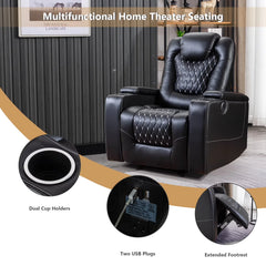 Canmov Power Recliner Chair, PU Leather Reclining Sofa with USB Ports, Cup Holders & Storage