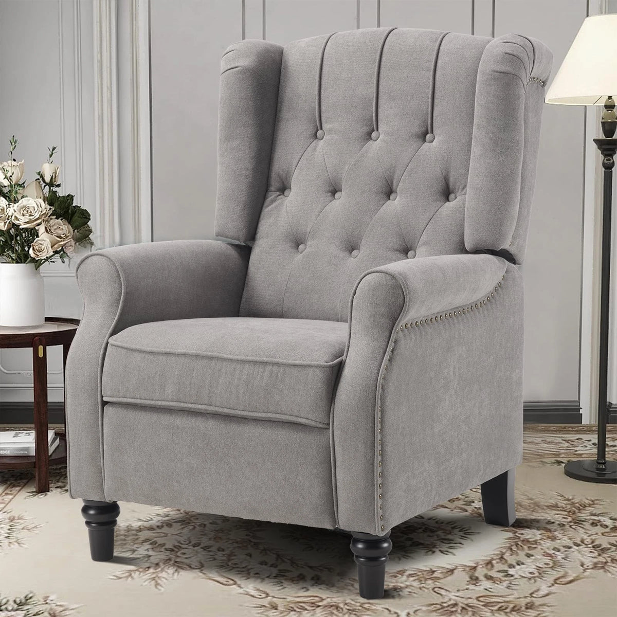 Canmov Pushback Recliner Chair, Wingback Accent Armchair with Rivet Decoration