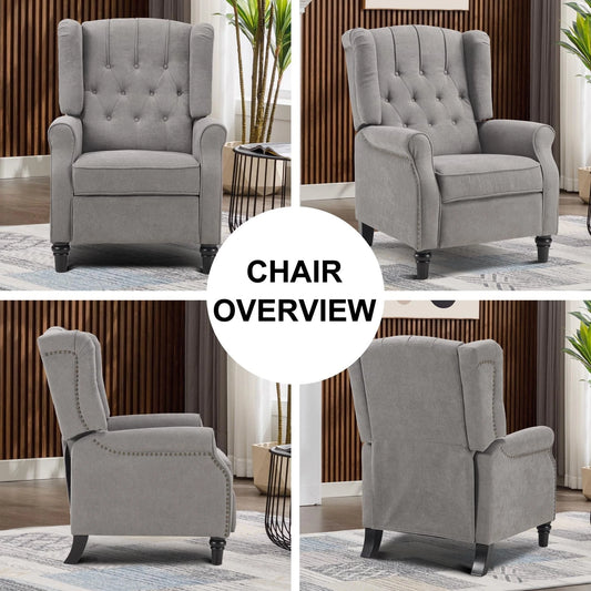 Canmov Pushback Recliner Chair, Wingback Accent Armchair with Rivet Decoration