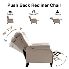 Canmov Pushback Recliner Chair with Rivet Decoration, Upholstered Reclining Armchair