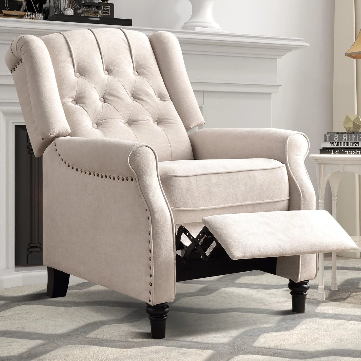 Canmov Pushback Recliner Chair with Rivet Decoration, Upholstered Reclining Armchair