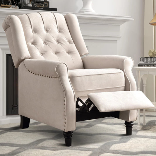 Canmov Pushback Recliner Chair with Rivet Decoration, Upholstered Reclining Armchair