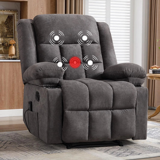 Canmov Soft Fabric Manual Recliner Chair with Vibration Massage & Lumbar Heat