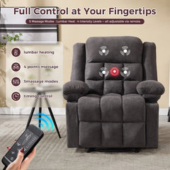 Canmov Soft Fabric Manual Recliner Chair with Vibration Massage & Lumbar Heat
