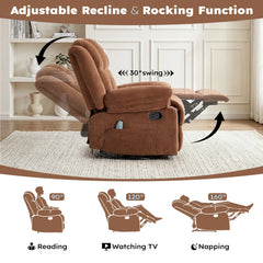 Canmov Swivel Rocker Recliner Chair with Heat & Vibration, Manual Glider Recliner