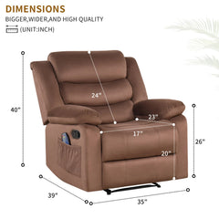 Canmov Velvet Massage Recliner Chair with Heat, Manual Reclining Single Sofa Chair