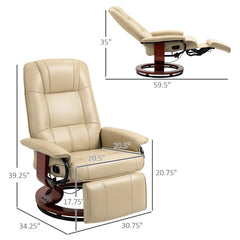 Cream White Air Leather Manual Swivel Recliner Chair with Wooden Base