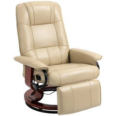 Cream White Air Leather Manual Swivel Recliner Chair with Wooden Base