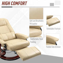 Cream White Air Leather Manual Swivel Recliner Chair with Wooden Base
