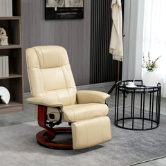 Cream White Air Leather Manual Swivel Recliner Chair with Wooden Base