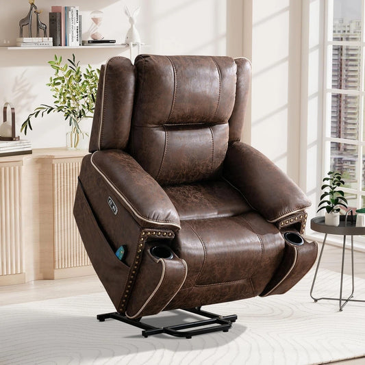 EBELLO Dual Motor Power Lift Recliner Chair with Massage & Heat, Faux Leather Electric Recliner