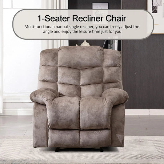 EBELLO Fabric Manual Recliner Chair, Soft Upholstered Reclining Chair with Padded Armrests