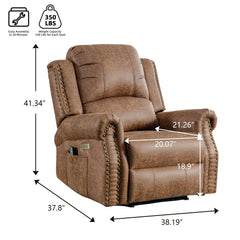 EBELLO Faux Leather Power Recliner Chair with Massage & Heat, Electric Reclining Chair