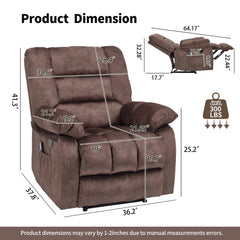 EBELLO Manual Recliner Chair with Heat & Massage, Soft Fabric Padded Single Sofa Chair