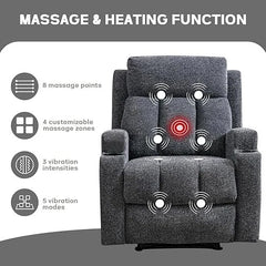 EBELLO Massage Recliner Chair with Heat, Soft Fabric Manual Recliner for Home Theater