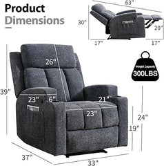 EBELLO Massage Recliner Chair with Heat, Soft Fabric Manual Recliner for Home Theater