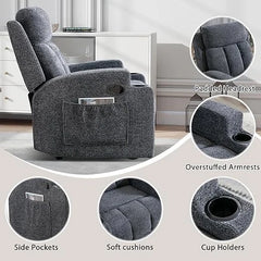 EBELLO Massage Recliner Chair with Heat, Soft Fabric Manual Recliner for Home Theater