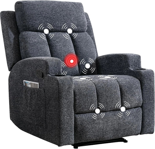 EBELLO Massage Recliner Chair with Heat, Soft Fabric Manual Recliner for Home Theater