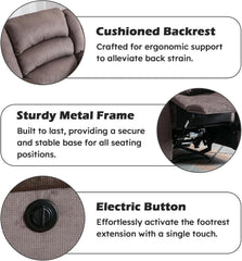 EBELLO Oversized Power Recliner Chair – Soft Fabric Electric Reclining Sofa, Brown