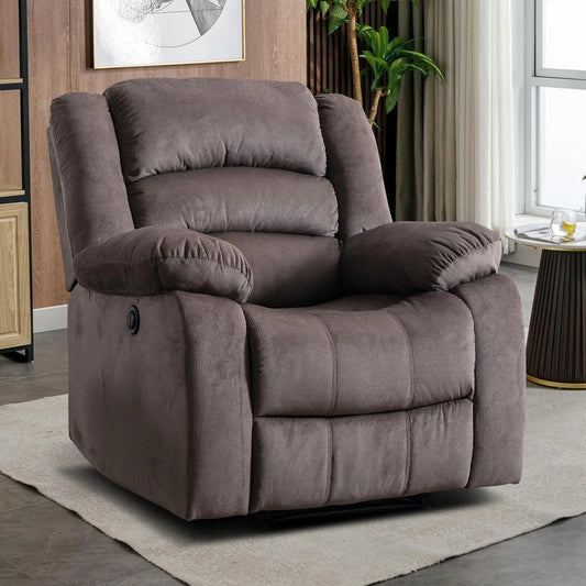 EBELLO Oversized Power Recliner Chair – Soft Fabric Electric Reclining Sofa, Brown