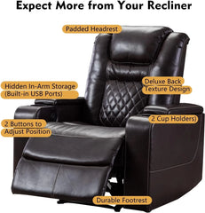 EBELLO Power Recliner Chair, Faux Leather Reclining Chair with USB Ports, Cup Holders & Storage