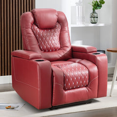 EBELLO Power Recliner Chair – Red Electric Home Theater Seat with USB Ports & Cup Holder