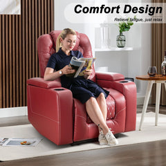 EBELLO Red Power Recliner Chair with USB Ports & Cup Holder, Home Theater Seating