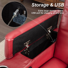 EBELLO Red Power Recliner Chair with USB Ports & Cup Holder, Home Theater Seating